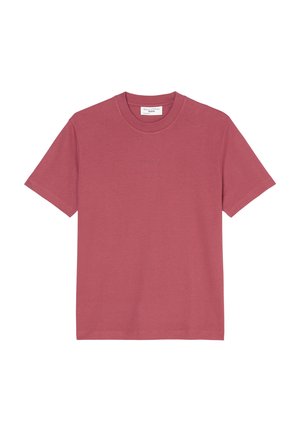 Rosafärgad bomulls-t-shirt med korta ärmar, rundad hals och en mjuk textur. Har subtil märkning på framsidan. Klassisk passform.