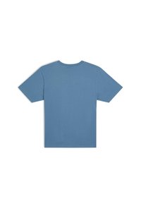 Kortærmet t-shirt i lyseblå, lavet af bomuldsmateriale, rund hals-design, ensfarvet, ingen grafik eller mønstre, glat tekstur.