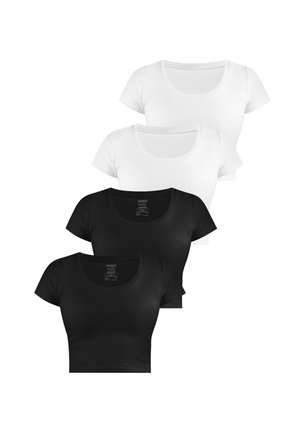 4 PACK CROP - Basic T-shirt - schwarz weiß