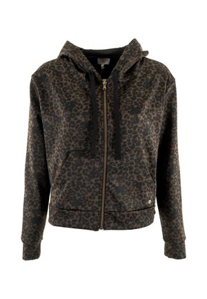 Panterprint zip-up hoodie met een trekkoordcapuchon, voorzakken en geribde manchetten. Gemaakt van zachte, gestructureerde stof in donkere tinten.
