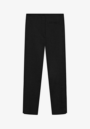 Pantalon formel noir à jambes droites, avec une poche passepoilée à l'arrière, et un design épuré et minimaliste.