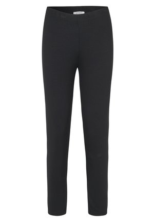 Sorte leggings lavet af strækbart bomuldsblanding, med en elastisk talje og tætsiddende design, i en glat tekstur uden synlige mønstre.