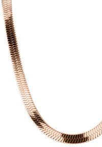 Roze gouden metalen ketting, met in elkaar grijpende schakels en een gladde, glanzende afwerking. Lichtgewicht, flexibele vormgeving met een elegante kromming.