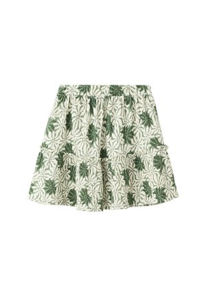Groene en witte bloemenprint gelaagde rok met een elastische tailleband en een gerimpelde zoom.
