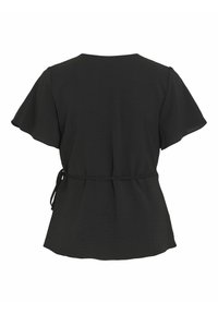 Top nero a maniche corte con vestibilità comoda, dotato di vita elastica e dettaglio con laccetto sul retro, realizzato in tessuto testurizzato.