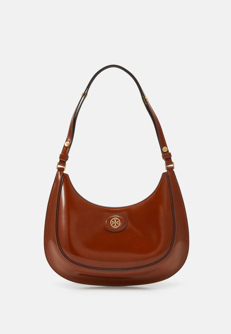 Tory Burch - ROBINSON SPAZZOLATO CONVERTIBLE CRESCENT BAG - Handtas - dark sienna, Vergroten