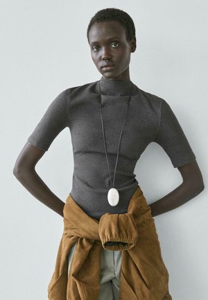 SHORT SLEEVE HIGH NECK - T-shirt basic - dark grey