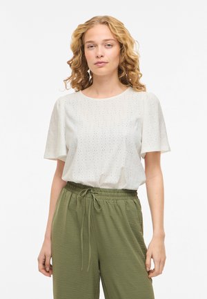 VILA, VIBELLI O-NECK S/S TOP - NOOS - T-shirts med print - snow white