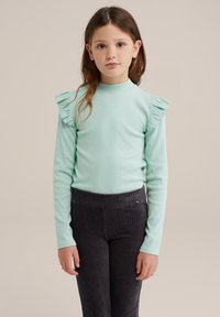 WE Fashion GERIBD MET RUCHES - Top dugih rukava - blue