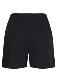 Shorts décontractés noirs avec une taille élastique, une coupe droite et un design simple et sans ornement.
