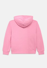 Ροζ φούτερ με κουκούλα. Μαλακό ύφασμα, μακριά μανίκια και ριμπ μανσέτες και τελείωμα. Σχεδίαση χωρίς ραφές στην πλάτη. Χωρίς ορατά λογότυπα ή μοτίβα.