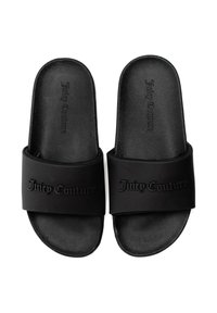 Sandali neri con cinturino texturizzato e logo "Juicy Couture" in rilievo. Plantare liscio e suola in gomma per il massimo comfort.