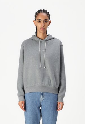 Grey hooded sweatshirt with a drawstring, featuring ribbed cuffs and hem, and the text "EST1981" embroidered in white on the chest.