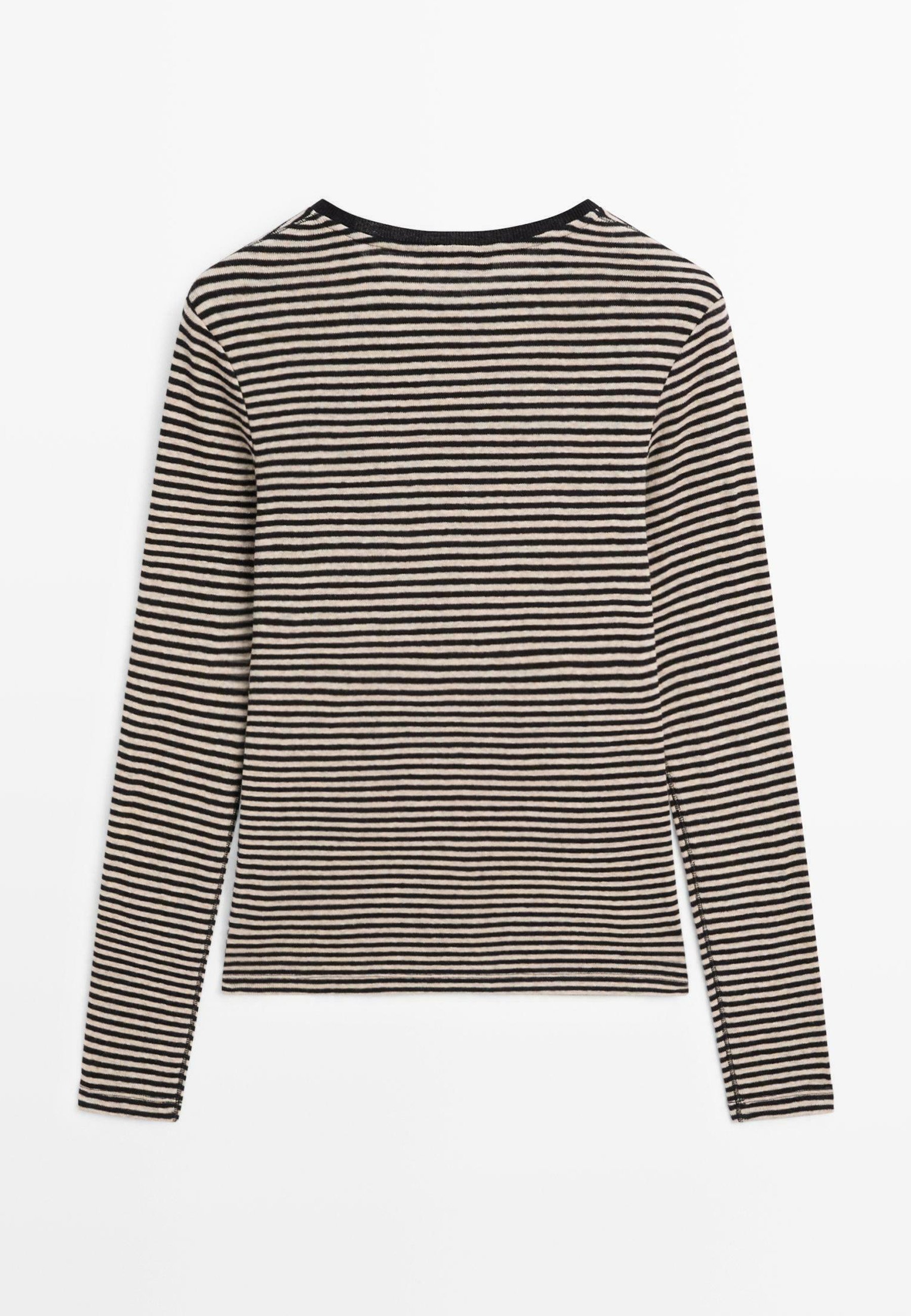 T-shirt Basique Femme Massimo Dutti, Manches Longues, Noir, Coton, Taille S