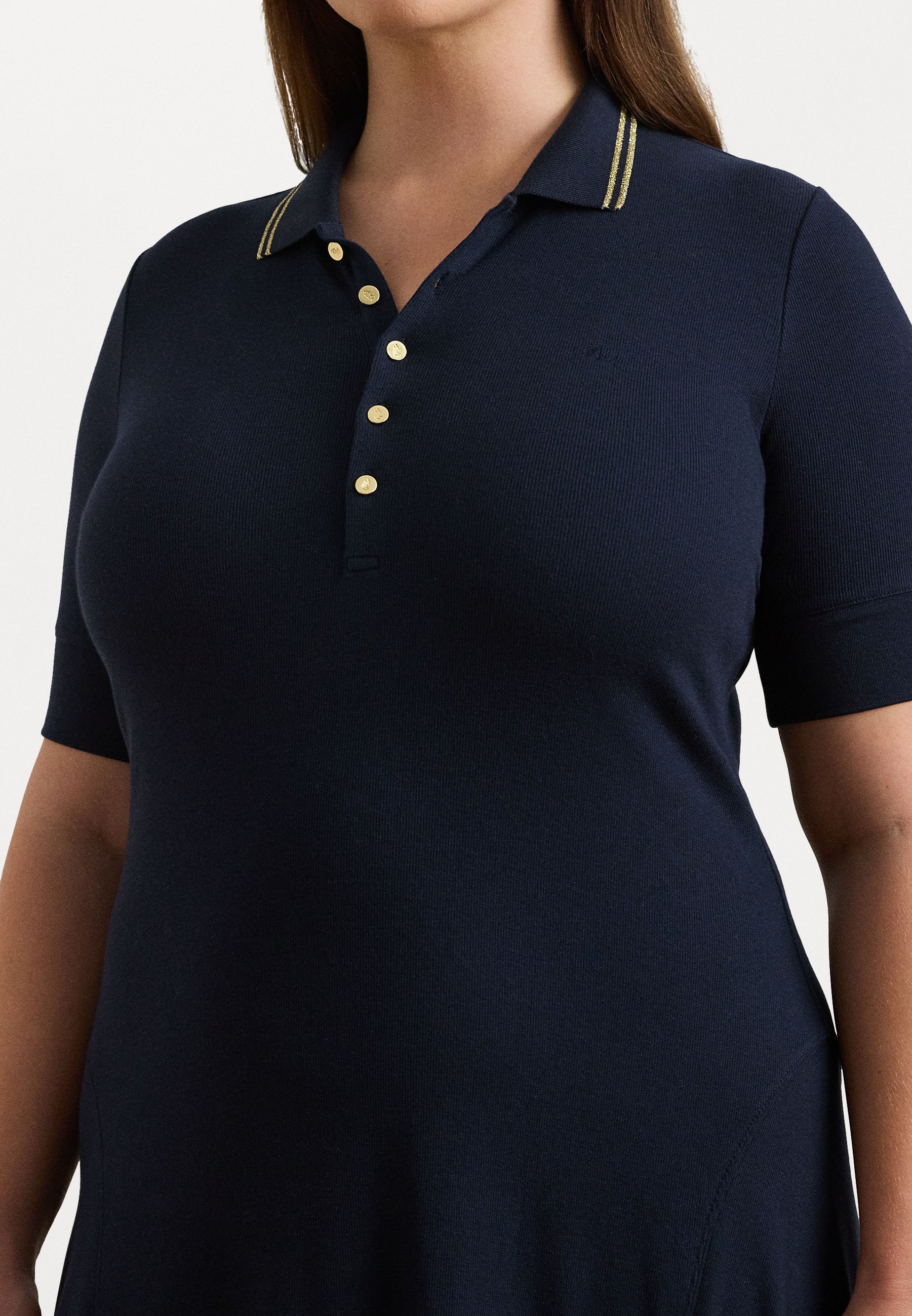 Lauren Ralph Lauren Woman COTTON BLEND POLO DRESS - Jersey dress -  navy/relic gold/dark blue - Zalando.co.uk