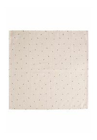 Baumwolltischdecke, rechteckige Form, hellbeige mit kleinen dunkelgrünen Sprenkeln, dezentes strukturiertes Muster, sorgfältig verarbeitete Kanten.