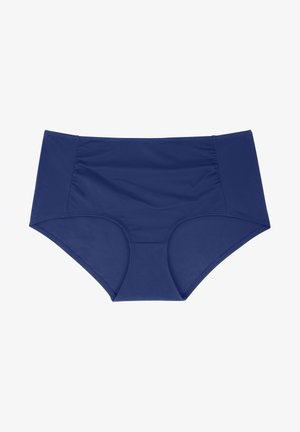 Námořnické modré hipsterové spodní prádlo s hladkým, elastickým materiálem. Disponuje vysokým pasem a zaoblenými otvory na nohy. Bezešvý design po celé délce.