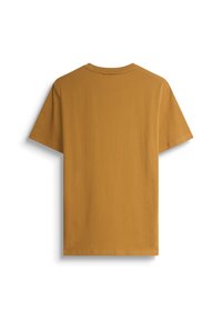 T-shirt kratkih rukava u boji gorke senfa, napravljen od mekog pamuka, s klasičnim izrezom i ravnim krojem. Nema vidljivih uzoraka ili grafika.