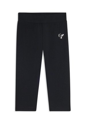 Leggings neri a tre quarti con un ampio elastico in vita e un piccolo logo riflettente argento sulla parte superiore della coscia sinistra.