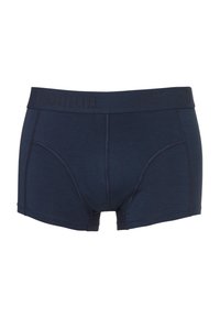 Marineblaue Boxer aus weichem Stoff, ausgestattet mit einem schwarzen Logo-Bund und abgesteppten Details, mit einer körperbetonten Passform und kurzen Beinen.