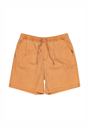 Pantalones cortos marrón claro con cinturilla elástica y cordón regulable. Presenta bolsillos laterales y un corte relajado. Fabricado con tela suave.