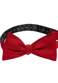 Röd silkesfluga med texturerad yta, med en mittknut och ett slätt justerbart svart band med måttmarkeringar.