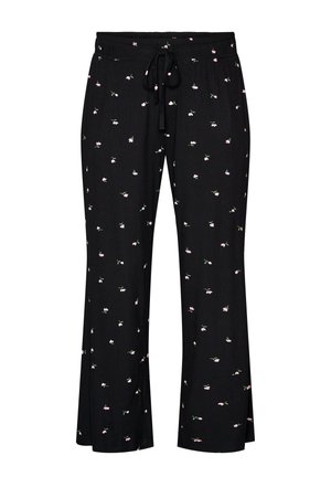 Zizzi, PYJAMAHOSE MIT RIPPSTRUKTUR UND GEBLÜMTEM PRINT - Nattøj bukser - schwarz