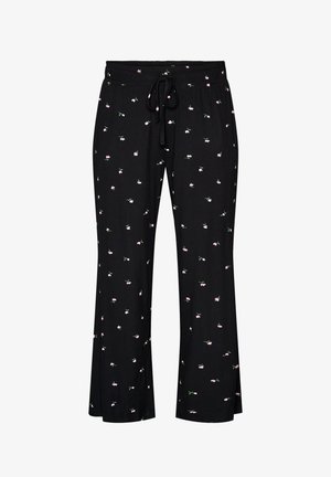 Zizzi, PYJAMAHOSE MIT RIPPSTRUKTUR UND GEBLÜMTEM PRINT - Nachtwäsche Hose - schwarz