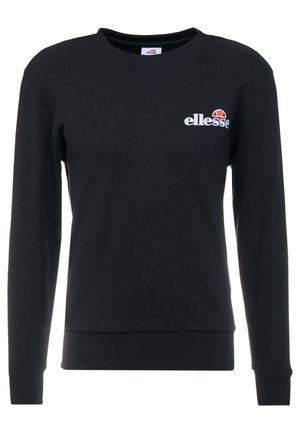 Sort sweatshirt lavet af bomuld med lange ærmer, rund hals, ribbede manchetter og kant, med et hvidt broderet logo på fronten.