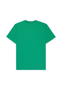 T-shirt vert uni à manches courtes, vue de dos avec un col rond, sur fond blanc.