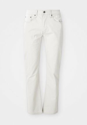 Lysfargede jeans laget av bomullsblanding. Rett ben-design med fem-lommers styling og metallknapplukking. Glatt tekstur.