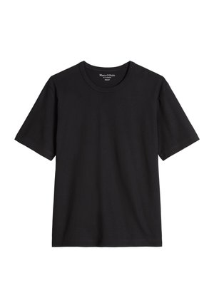 Black short-sleeve crew neck t-shirt with a plain design and subtle Marc O’Polo label inside the collar.