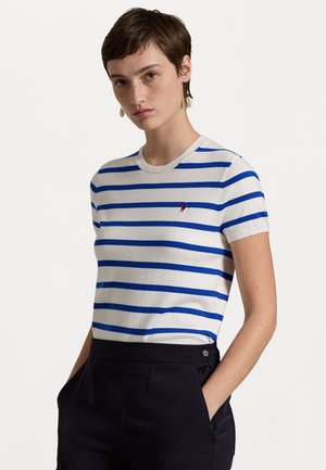 Polo Ralph Lauren STRIPED SHORT SLEEVE SWEATER - Print T-shirt - blue saturn/white