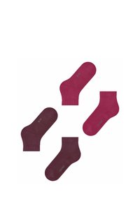 Cztery pary skarpetek kostkowych, w dwóch odcieniach burgundowym i dwóch odcieniach różowym. Wykonane z miękkiej, teksturowanej dzianiny. Minimalistyczny design.