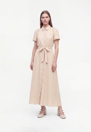 New Look, STONE FRILL TRIM SHORT SLEEVE SHIRT MIDI DRESS - Abito a camicia - stone