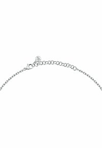 Bracciale in argento con maglie ovali, chiusura a moschettone e ciondolo circolare con design a foglia. La catena è finemente lucidata per una finitura liscia.