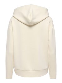 Sweat à capuche couleur crème vu de dos avec manches longues et capuche, design uni sans logos ni motifs visibles.