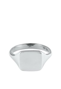 Sterling silver ring with a smooth, square face and tapered band, featuring a polished finish and interior engraving of "925."