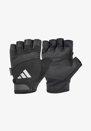 Guantes sin dedos de color negro con una palma texturizada para mejorar el agarre, aberturas acolchadas para los dedos y un acento de logo. Fabricados con un material transpirable y duradero.