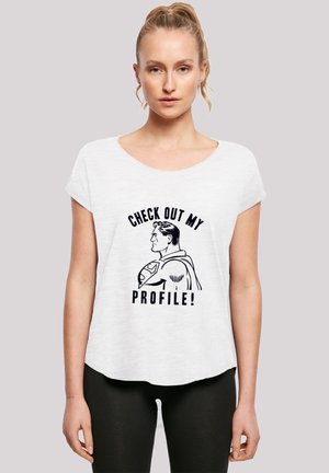DC COMICS SUPERMAN  LONG CUT 'CHECK OUT MY PROFILE' - Print T-shirt - white