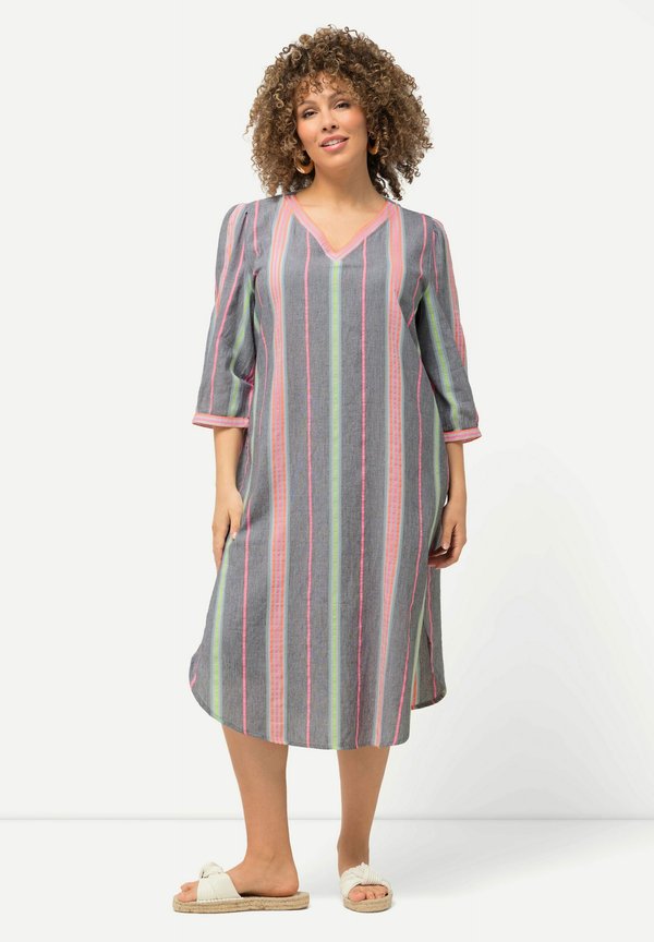 STRIPED 3/4 SLEEVE V-NECK  - Freizeitkleid - light gray melange