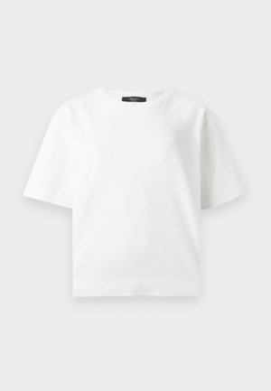 Weißes T-Shirt mit kurzen Ärmeln in entspannter Passform aus glattem Baumwollstoff, mit rundem Halsausschnitt und ohne sichtbare Muster oder Akzente.