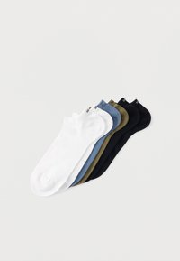 Έξι ζευγάρια χαμηλά καλτσάκια σε λευκό, ανοικτό γαλάζιο, ελιά, σκούρο μπλε, σκούρο πράσινο και μαύρο, κατασκευασμένα από απαλό μείγμα βαμβακιού.