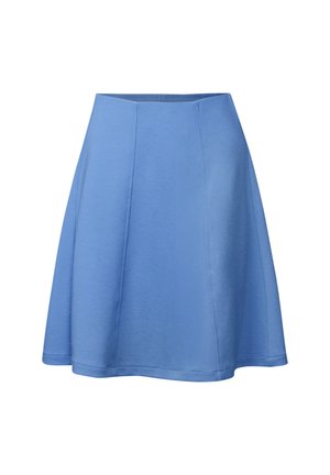 Jupe en coton bleu clair au design évasé, avec des coutures brodées pour plus de détail et une texture lisse.