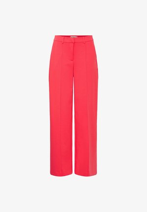 Pantalons palazzo en corail éclatant, confectionnés dans un tissu lisse. Dotés d'une taille ajustée et de détails de plis à l'avant.