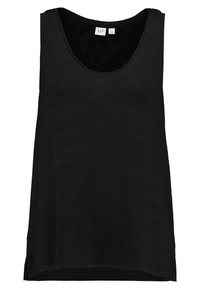 Débardeur noir sans manches avec un col rond. Confectionné dans un tissu léger, il présente une coupe décontractée et des fentes latérales à l'ourlet.