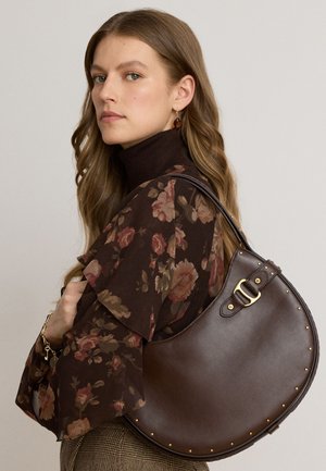 Lauren Ralph Lauren, STUDDED LEATHER LARGE TASHA SHOULDER BAG - Τσάντα χειρός - chestnut brown
