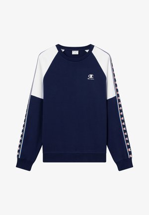Felpa blu navy con maniche raglan bianche, con un piccolo logo sul petto e dettagli con marchio lungo le maniche. Tessuto in misto cotone.