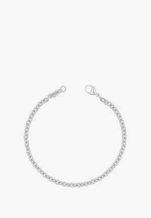 Bracciale in argento con maglie intrecciate, chiusura a moschettone, superficie liscia e spessore uniforme in tutto il design.
