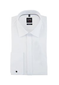 Witte overhemd met klassieke kraag, knoopmanchetten en een getailleerde pasvorm. Gemaakt van soepel katoen met een subtiele glans.